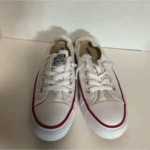 Converse All-Star tennis shoes, size 7, white with black and red